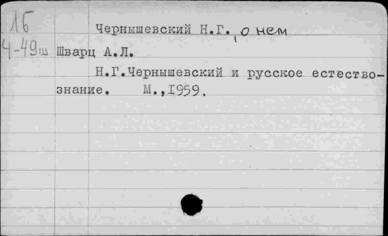 ﻿.к		Чернышевский Н.Г. л нелм
Я-Ш	1 Шварц А.Л.	
		Н.Г.Чернышевский и ггусское ест₽>г.ткп_
	знание. М.,1959.	
		
		
		
		
		
		— •	